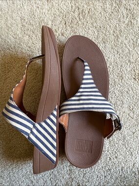 Fitflop Navy and White Striped Thong Sandals-Size 9